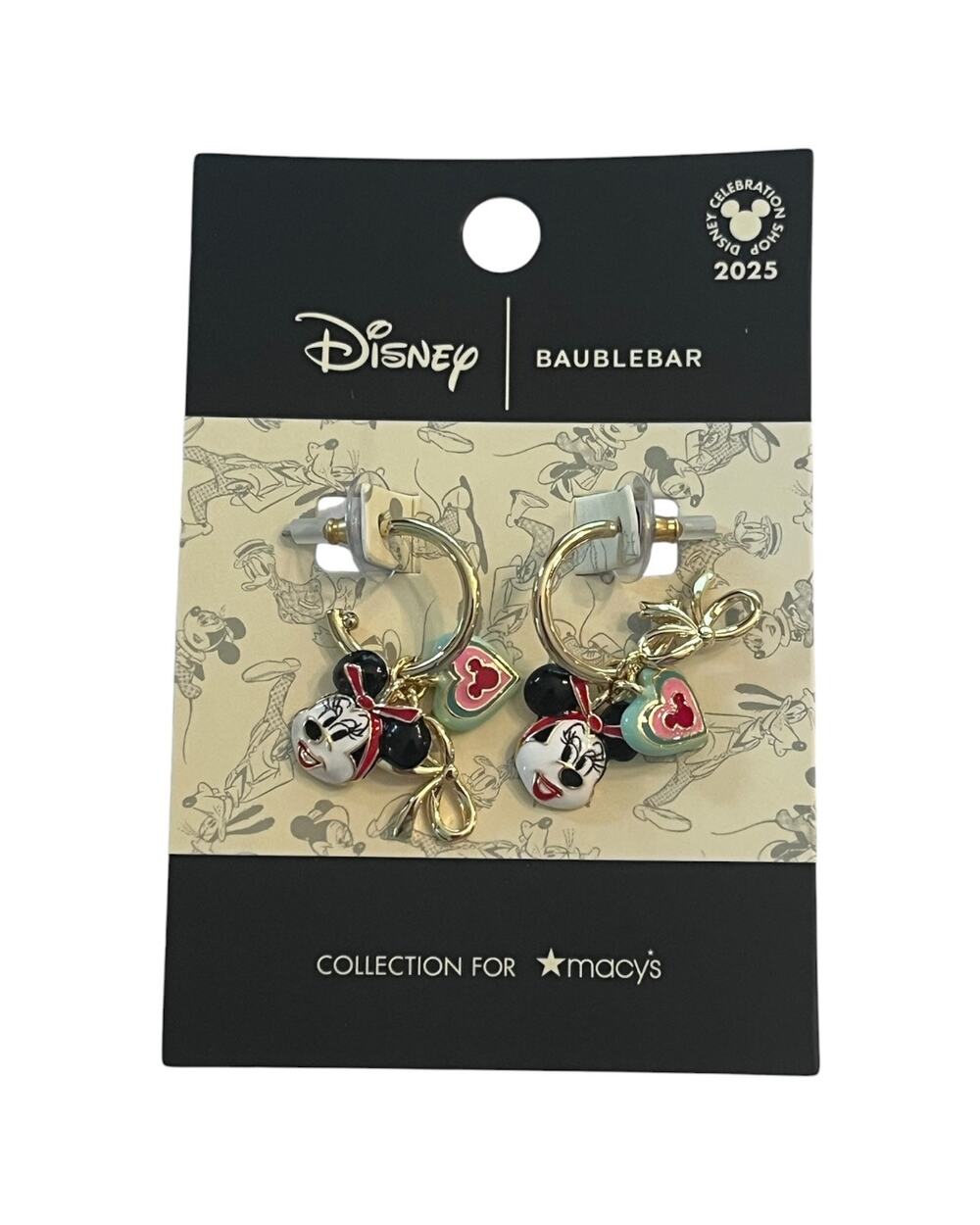 Disney x BaubleBar Minnie Mouse Charm Hoop Earrings Gold Exclusive NWT